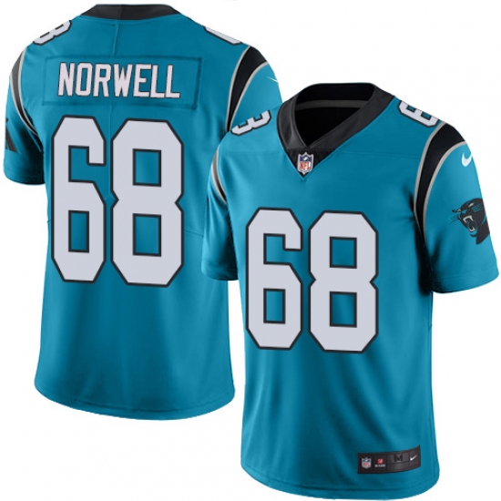 Men's Nike Carolina Panthers #68 Andrew Norwell Blue Alternate Vapor Untouchable Limited Player NFL Jersey - Ujersey