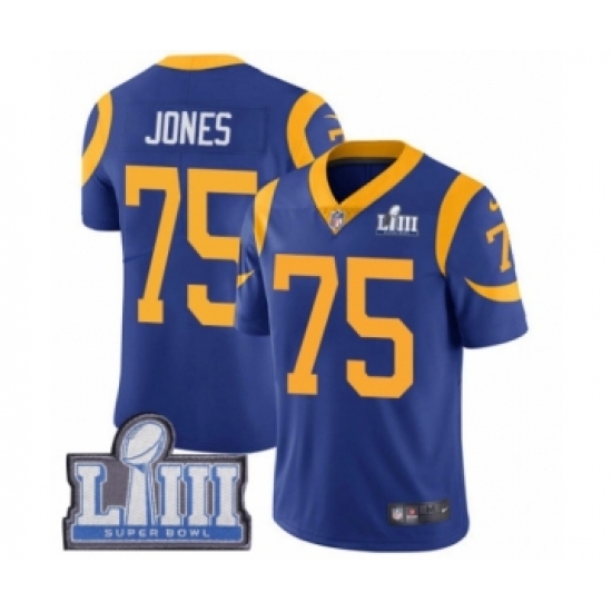 Youth Nike Los Angeles Rams #75 Deacon Jones Royal Blue Alternate Vapor Untouchable Limited Player Super Bowl LIII Bound NFL Jersey - Ujersey
