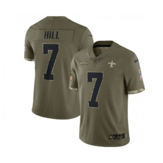 Men's New Orleans Saints #7 Taysom Hill 2022 Olive Salute To Service Limited Stitched Jersey - Ujersey