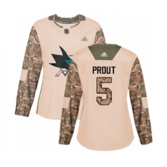 Women's San Jose Sharks #5 Dalton Prout Authentic Camo Veterans Day Practice Hockey Jersey - Ujersey
