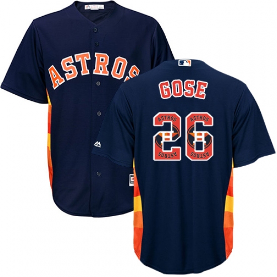 Men's Majestic Houston Astros #26 Anthony Gose Authentic Navy Blue Team Logo Fashion Cool Base MLB Jersey - Ujersey
