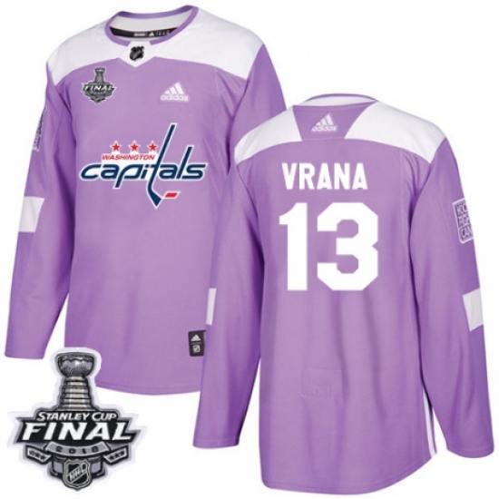 Men's Adidas Washington Capitals #13 Jakub Vrana Authentic Purple Fights Cancer Practice 2018 Stanley Cup Final NHL Jersey - Ujersey