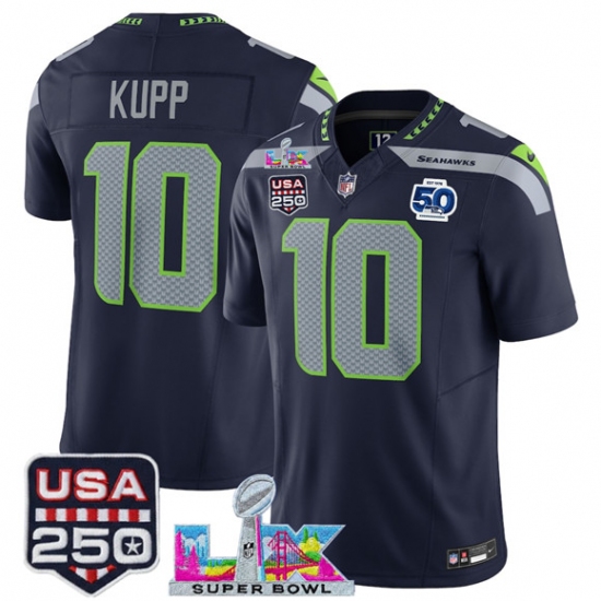 Men's Seattle Seahawks #10 Cooper Kupp Navy 2025 F.U.S.E. Super Bowl LX And 50th Season Vapor Limited Football Stitched Jersey - Ujersey