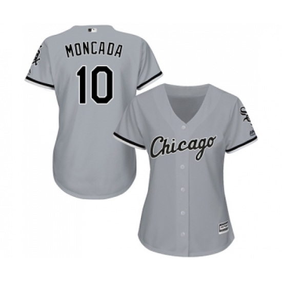 Women's Majestic Chicago White Sox #10 Yoan Moncada Replica Grey Road Cool Base MLB Jerseys - Ujersey