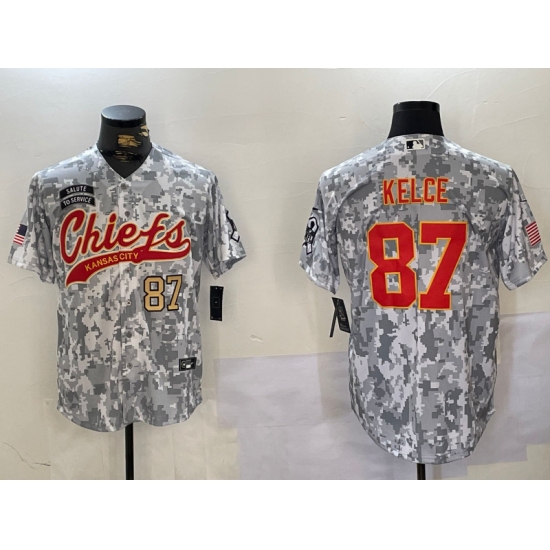 Men's Kansas City Chiefs #87 Travis Kelce 2024 Arctic Camo Salute To Service Stitched Baseball Jerseys - Ujersey