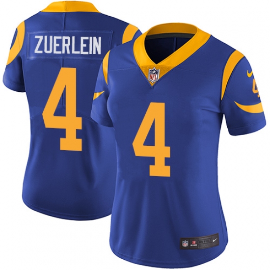 Women's Nike Los Angeles Rams #4 Greg Zuerlein Royal Blue Alternate Vapor Untouchable Limited Player NFL Jersey - Ujersey