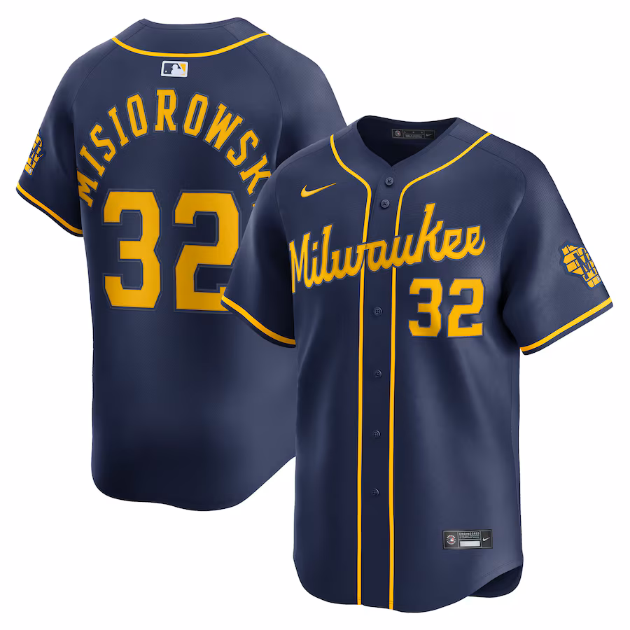 Men's Milwaukee Brewers Jacob Misiorowski Nike Navy Alternate Limited Jersey - Ujersey