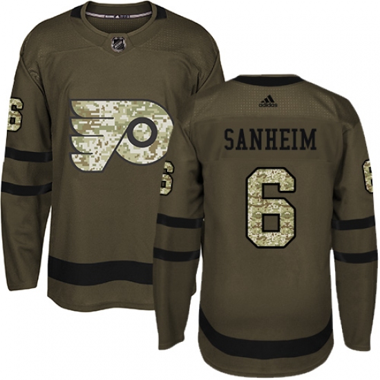 Youth Adidas Philadelphia Flyers #6 Travis Sanheim Authentic Green Salute to Service NHL Jersey - Ujersey