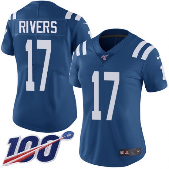 Women's Nike Indianapolis Colts #17 Philip Rivers Royal Blue Team Color Stitched NFL 100th Season Vapor Untouchable Limited Jersey - Ujersey