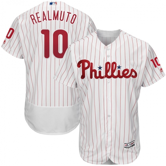 Men's Philadelphia Phillies #10 JT Realmuto Majestic White Home Flex Base Authentic Collection Player Jersey - Ujersey