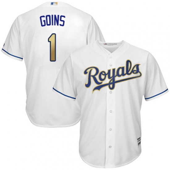 Men's Majestic Kansas City Royals #1 Ryan Goins Replica White Home Cool Base MLB Jersey - Ujersey