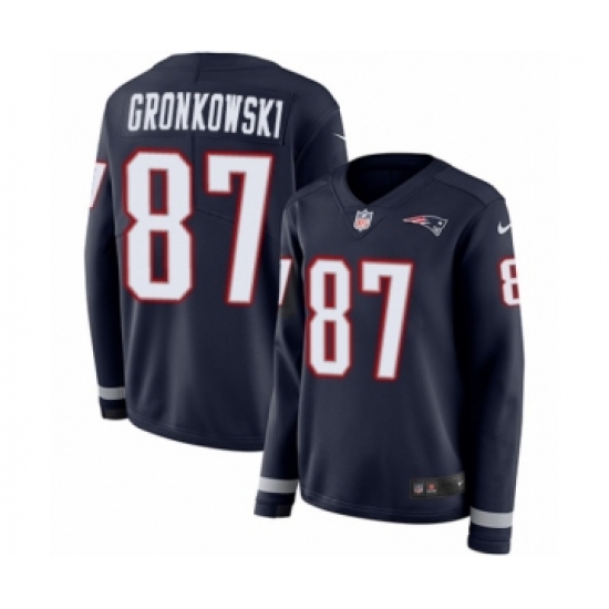 Women's Nike New England Patriots #87 Rob Gronkowski Limited Navy Blue Therma Long Sleeve NFL Jersey - Ujersey