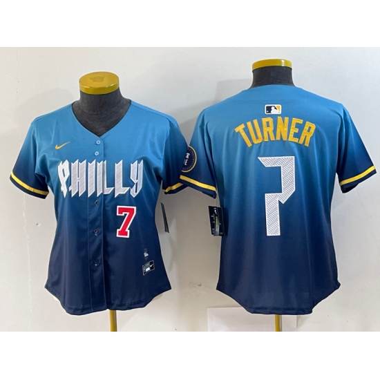 Women's Philadelphia Phillies #7 Trea Turner Number Blue 2024 City Connect Limited Stitched Jersey - Ujersey