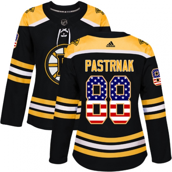 Women's Adidas Boston Bruins #88 David Pastrnak Authentic Black USA Flag Fashion NHL Jersey - Ujersey