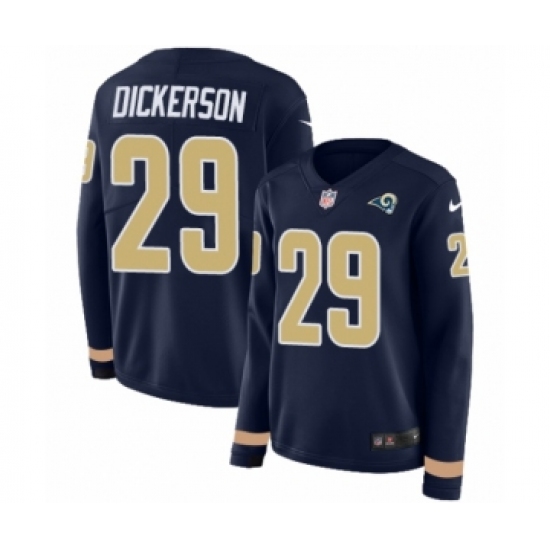 Women's Nike Los Angeles Rams #29 Eric Dickerson Limited Navy Blue Therma Long Sleeve NFL Jersey - Ujersey