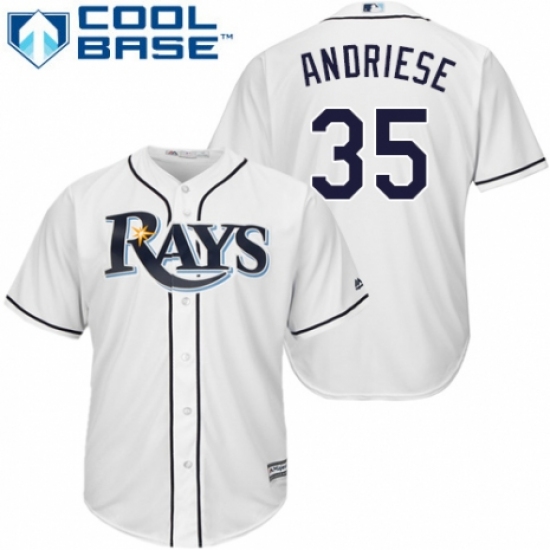 Youth Majestic Tampa Bay Rays #35 Matt Andriese Replica White Home Cool Base MLB Jersey - Ujersey