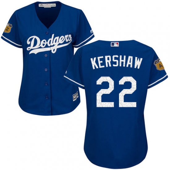 Women's Majestic Los Angeles Dodgers #22 Clayton Kershaw Authentic Royal Blue 2017 Spring Training Cool Base MLB Jersey - Ujersey