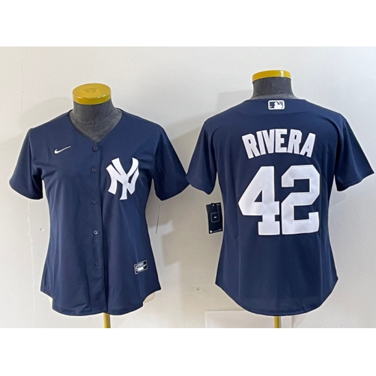 Women's New York Yankees #42 Mariano Rivera Name Navy Blue Cool Base Stitched Baseball Jersey - Ujersey