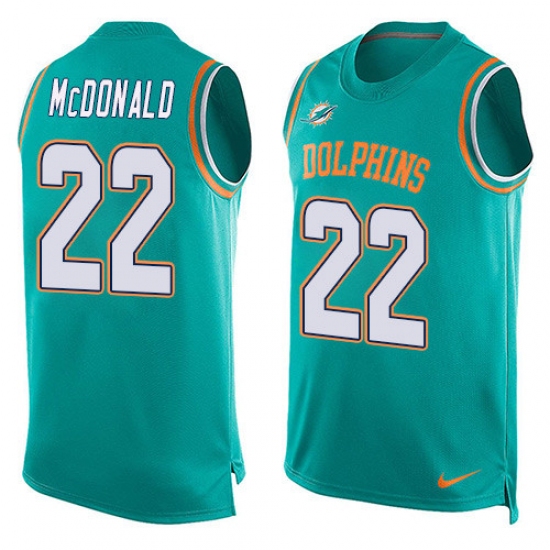 Men's Nike Miami Dolphins #22 T.J. McDonald Limited Aqua Green Player Name & Number Tank Top NFL Jersey - Ujersey