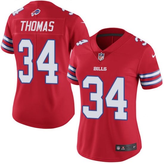 Women's Nike Buffalo Bills #34 Thurman Thomas Elite Red Rush Vapor Untouchable NFL Jersey - Ujersey