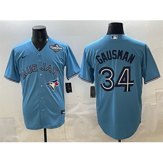 Men's Toronto Blue Jays #34 Kevin Gausman Blue 2025 World Series Cool Base Stitched Baseball Jersey - Ujersey