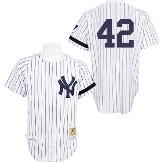 Men's Mitchell and Ness Practice New York Yankees #42 Mariano Rivera Authentic White Throwback MLB Jersey - Ujersey