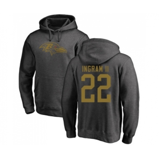 Football Baltimore Ravens #22 Mark Ingram II Ash One Color Pullover Hoodie - Ujersey
