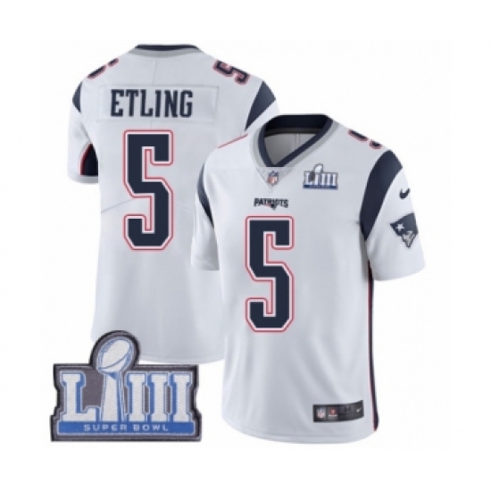 Youth Nike New England Patriots #5 Danny Etling White Vapor Untouchable Limited Player Super Bowl LIII Bound NFL Jersey - Ujersey