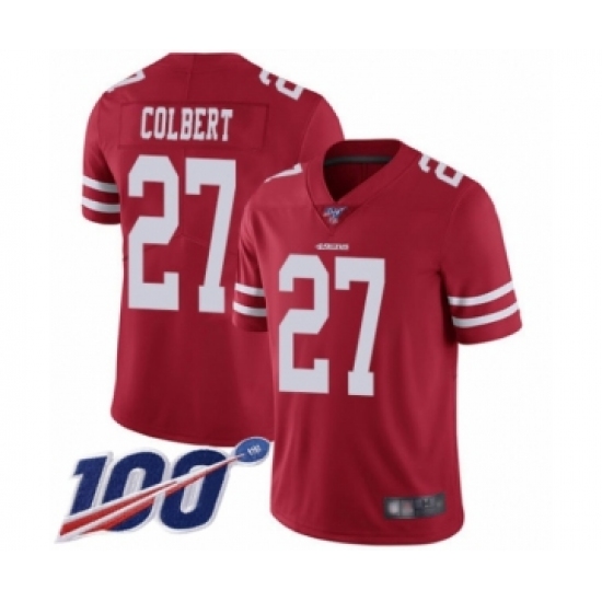 Men's San Francisco 49ers #27 Adrian Colbert Red Team Color Vapor Untouchable Limited Player 100th Season Football Jersey - Ujersey