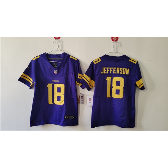 Women's Minnesota Vikings #18 Justin Jefferson Purple Color Rush F.U.S.E. Limited Football Stitched Jersey - Ujersey