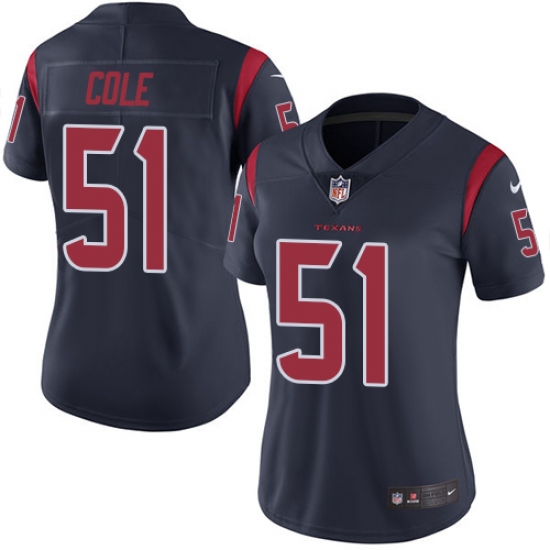 Women's Nike Houston Texans #51 Dylan Cole Limited Navy Blue Rush Vapor Untouchable NFL Jersey - Ujersey