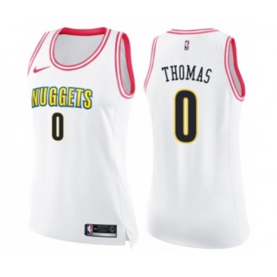 Women's Nike Denver Nuggets #0 Isaiah Thomas Swingman White Pink Fashion NBA Jersey - Ujersey