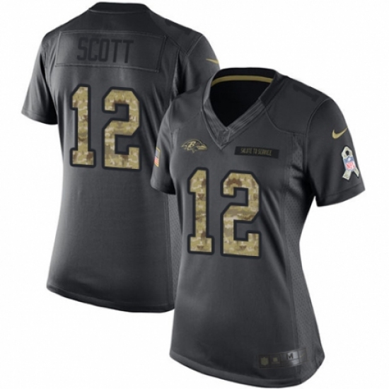Women's Nike Baltimore Ravens #12 Jaleel Scott Limited Black 2016 Salute to Service NFL Jersey - Ujersey