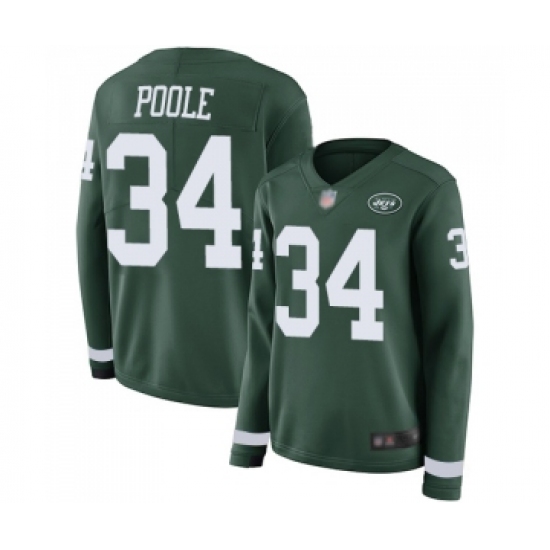 Women's New York Jets #34 Brian Poole Limited Green Therma Long Sleeve Football Jersey - Ujersey