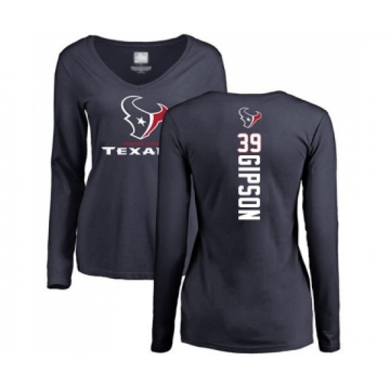 Football Women's Houston Texans #39 Tashaun Gipson Navy Blue Backer Long Sleeve T-Shirt - Ujersey