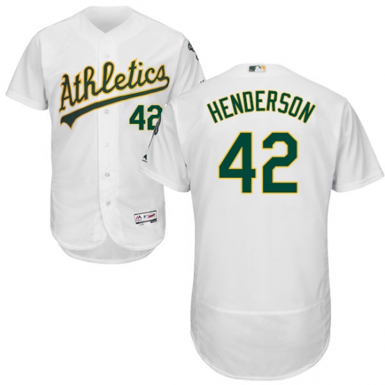 Men's Majestic Oakland Athletics #42 Dave Henderson White Home Flex Base Authentic Collection MLB Jersey - Ujersey