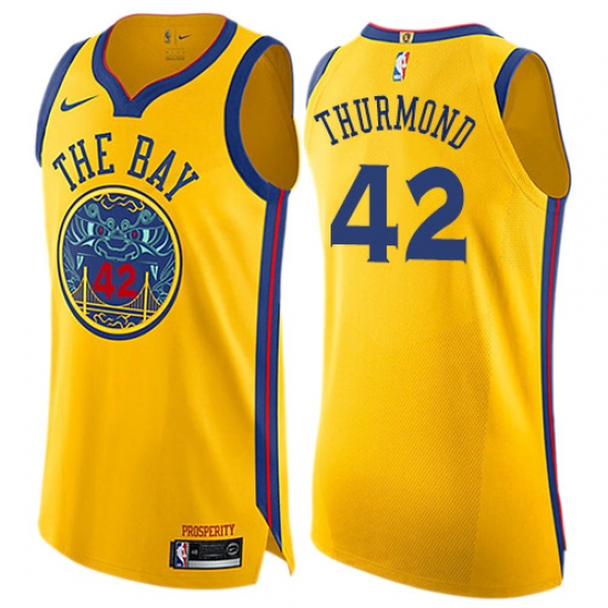 Youth Nike Golden State Warriors #42 Nate Thurmond Swingman Gold NBA Jersey - City Edition - Ujersey
