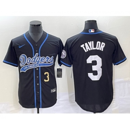 Men's Los Angeles Dodgers #3 Chris Taylor Number Black Cool Base Stitched Baseball Jersey - Ujersey