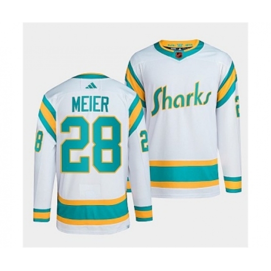 Men's San Jose Sharks #28 Timo Meier White 2022 Reverse Retro Stitched Jersey - Ujersey