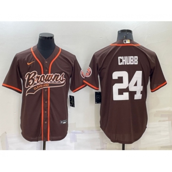 Men's Cleveland Browns #24 Nick Chubb Brown Stitched Cool Base Nike Baseball Jersey - Ujersey