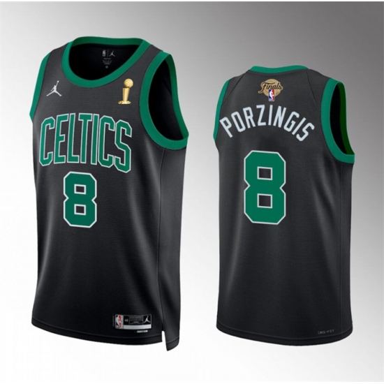Men's Boston Celtics #8 Kristaps Porzingis Black 2024 Finals Champions Statement Edition Stitched Basketball Jersey - Ujersey