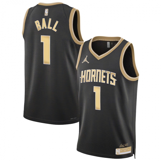 Men's Charlotte Hornets #1 Lamelo Ball Black Gold 2024 Select Series Stitched Jersey - Ujersey