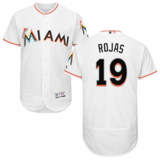 Men's Majestic Miami Marlins #19 Miguel Rojas White Home Flex Base Authentic Collection MLB Jersey - Ujersey