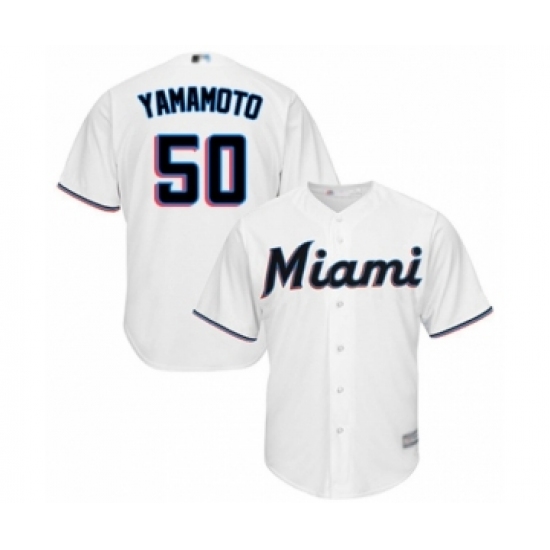 Youth Miami Marlins #50 Jordan Yamamoto Authentic White Home Cool Base Baseball Player Jersey - Ujersey