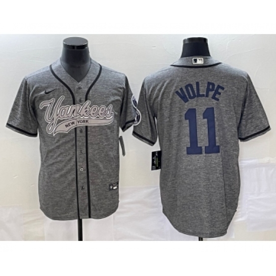 Men's New York Yankees #11 Anthony Volpe Grey Gridiron Cool Base Stitched Baseball Jersey - Ujersey