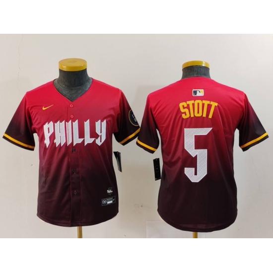 Youth Philadelphia Phillies #5 Bryson Stott Red 2024 City Connect Limited Jersey - Ujersey