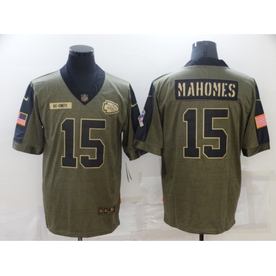 Men's Kansas City Chiefs #15 Patrick Mahomes Nike Olive 2021 Salute To Service Limited Player Jersey - Ujersey