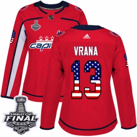 Women's Adidas Washington Capitals #13 Jakub Vrana Authentic Red USA Flag Fashion 2018 Stanley Cup Final NHL Jersey - Ujersey