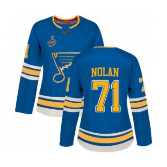 Women's St. Louis Blues #71 Jordan Nolan Authentic Navy Blue Alternate 2019 Stanley Cup Final Bound Hockey Jersey - Ujersey