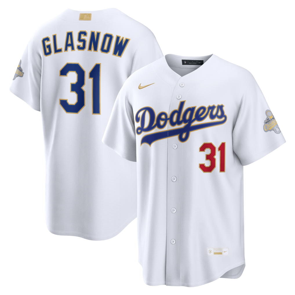 Men's Los Angeles Dodgers Tyler Glasnow Nike White 2026 Gold Collection Stadium Jersey